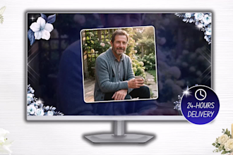 create custom funeral slideshow video, blue themed memorial tribute