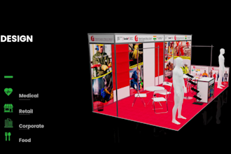 design a premium 3d exhibition booth, trade show stand and expo display