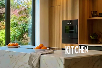 create photoreal living room, kitchen 3d rendering