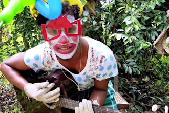 sing a funny happy birthday song with guitar and a crazy dance