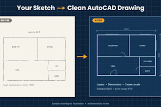 do autocad 2d drafting, convert sketch or PDF to cad drawing
