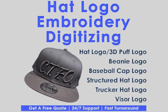 create puff embroidery digitizing logo design digital download