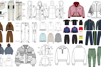 design fashion tech packs for hoodies, tracksuits, trousers, pants and clothing