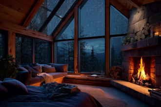 create cozy rain and fireplace video for youtube channel