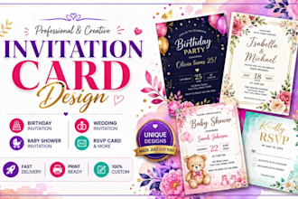 design birthday invitation card, wedding invitation, rsvp card, baby shower card