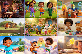 3d pixar style ai animation, ai storytelling, kids song, learning videos