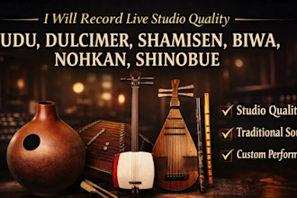 record live studio quality udu, dulcimer, shamisen, biwa, nohkan, shinobue