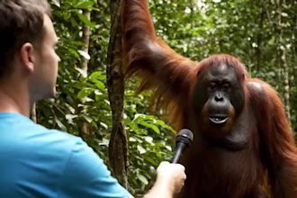 engaging funny animal interview,dog,lion,jaguar,monkey,cat,ai talking animal vid
