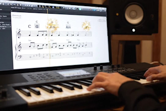 transcribe music into piano sheet music, lead sheet, chords