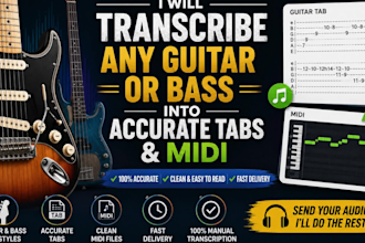 transcribe any guitar or bass into accurate tabs and midi