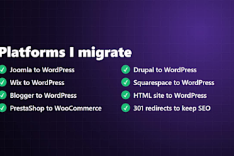 migrate joomla, drupal, wix, squarespace or any website to wordpress