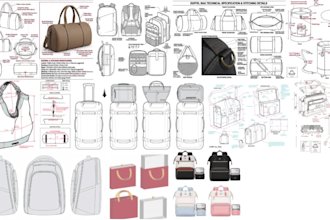create handbags, backpack, wallets, luggage and duffle bag design with tech pack