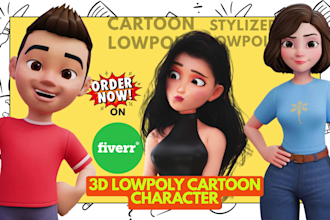 design stylized cartoon lowpoly 3d character model for indie games, animation