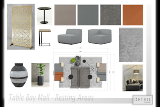 create mood board with realistic floor plan and perspectives