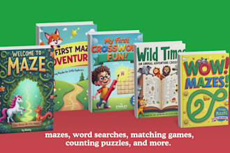 design kids puzzle book interior and cover for amazon KDP