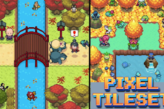create pixel art tileset, top down tilemap, rpg maker and game environment asset