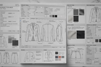 create technical flat sketch, tech pack, cad and garments design