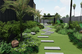 design modern tropical landscape garden in 2d and 3d