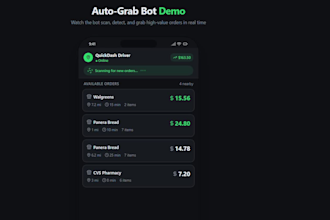 create automated doordash bot, instacart bot, spark driver bot for orders