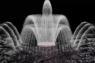 design a realistic 3d garden and fountain