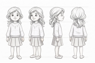design a custom 3d, 2d cartoon character sheet turnaround