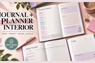 design journal interior, planner interior, notebook interior, book layout, KDP