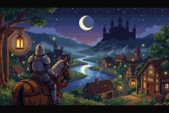create pixel art background, pixel art scene, custom pixel art game environment