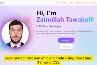 build a modern responsive website using HTML CSS  tailwind and react js