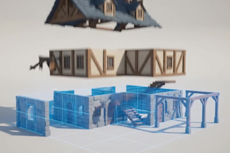 create low poly 3d game environments, maps, scenes, game worlds, modular assets