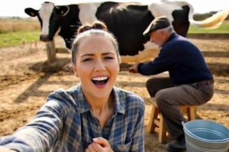 create a hilarious farm and cow milking happy birthday video