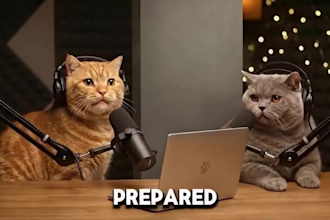 create funny ai dog talk, ai dog and cat podcasts , talking cats, pet contents