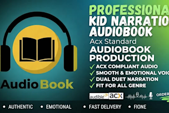 provide a calm female voice over for kids audiobook narration bedtime stories
