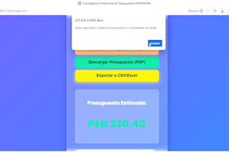 calculadora web premium PDF, excel, dark mode 30 ,70,120