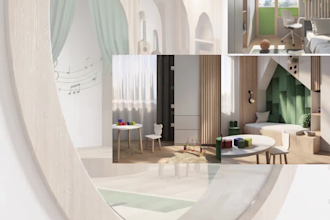 design interior for kids room or playground with 2d plans and 3d renders