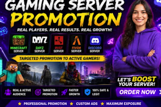 promote minecraft server promotion, dayz, rust, fivem, gaming server, discord ad
