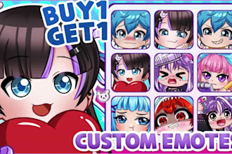 draw chibi twitch emotes,chibi emoticons, sub badge, bit badge for vtuber stream