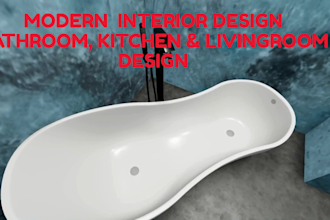 do 3d interior bathroom, kitchen, livingroom design, architectural walkthrough