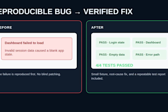 fix one bug in your lovable replit bolt or base44 web app