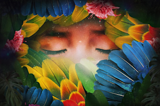 create cosmic, retro future, spiritual collage, album art