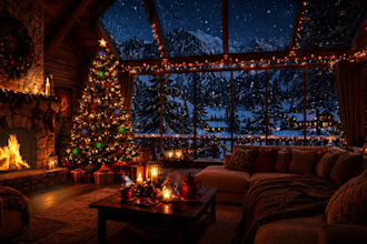 create a cinematic cozy winter cabin animation for youtube