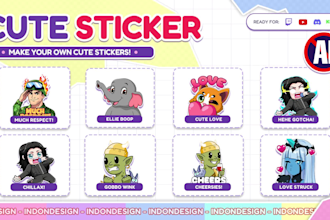 design furry discord sticker pack cute cartoon style for twitch kick streamers