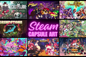 design high quality steam capsule art and game store library art for indie game