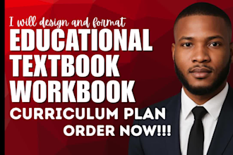 format, design educational textbook, workbook and curriculum plan, book cover