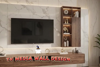 design a stylish TV media wall, TV unit and feature wall with 3d renders