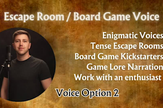 voice your escape room or board game kickstarter in enigmatic british