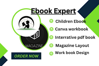 design children ebook, canva work book, magazine layout, interrative pdf book