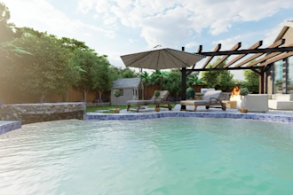design front yards, backyards, swimming pool and landscape
