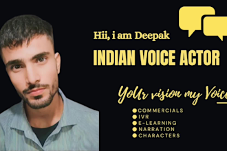 record a male english voice over in an indian accent