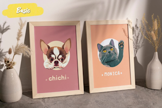 draw custom cute cartoon style pet portrait illustration