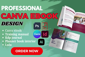design canva ebook, training manual, kdp journal, planner book interior, lulu